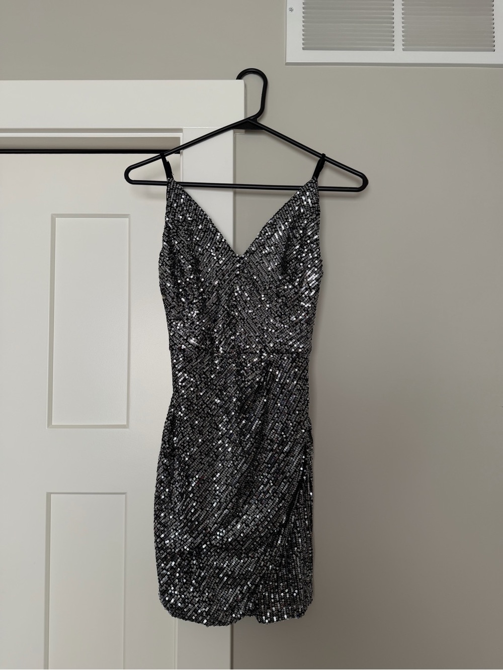 Sequin V-Neck Slip Dress in Black, Size 1